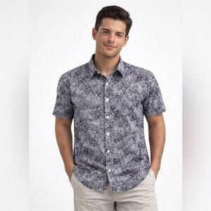 ROBERT GRAHAM Men’s Gray Floral Short Sleeve Button-down Shirt, Size M, EUC